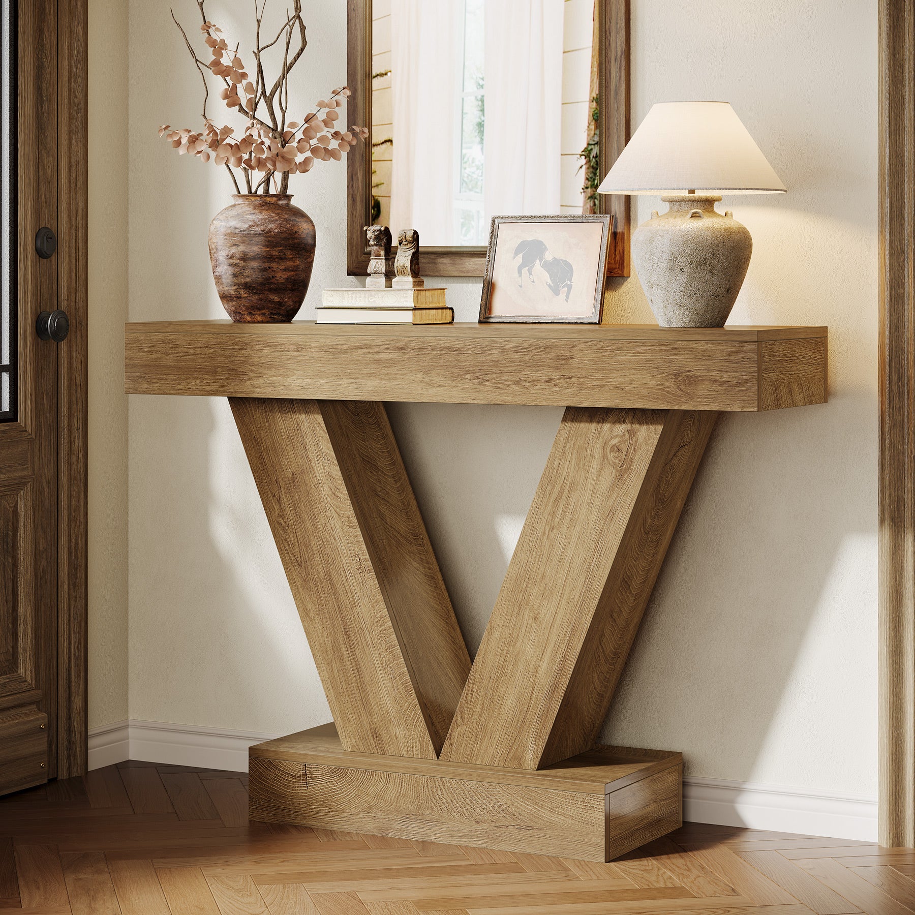41-Inch Console Table with V-Shaped Legs, Brown Entryway and Sofa Table - Image 11