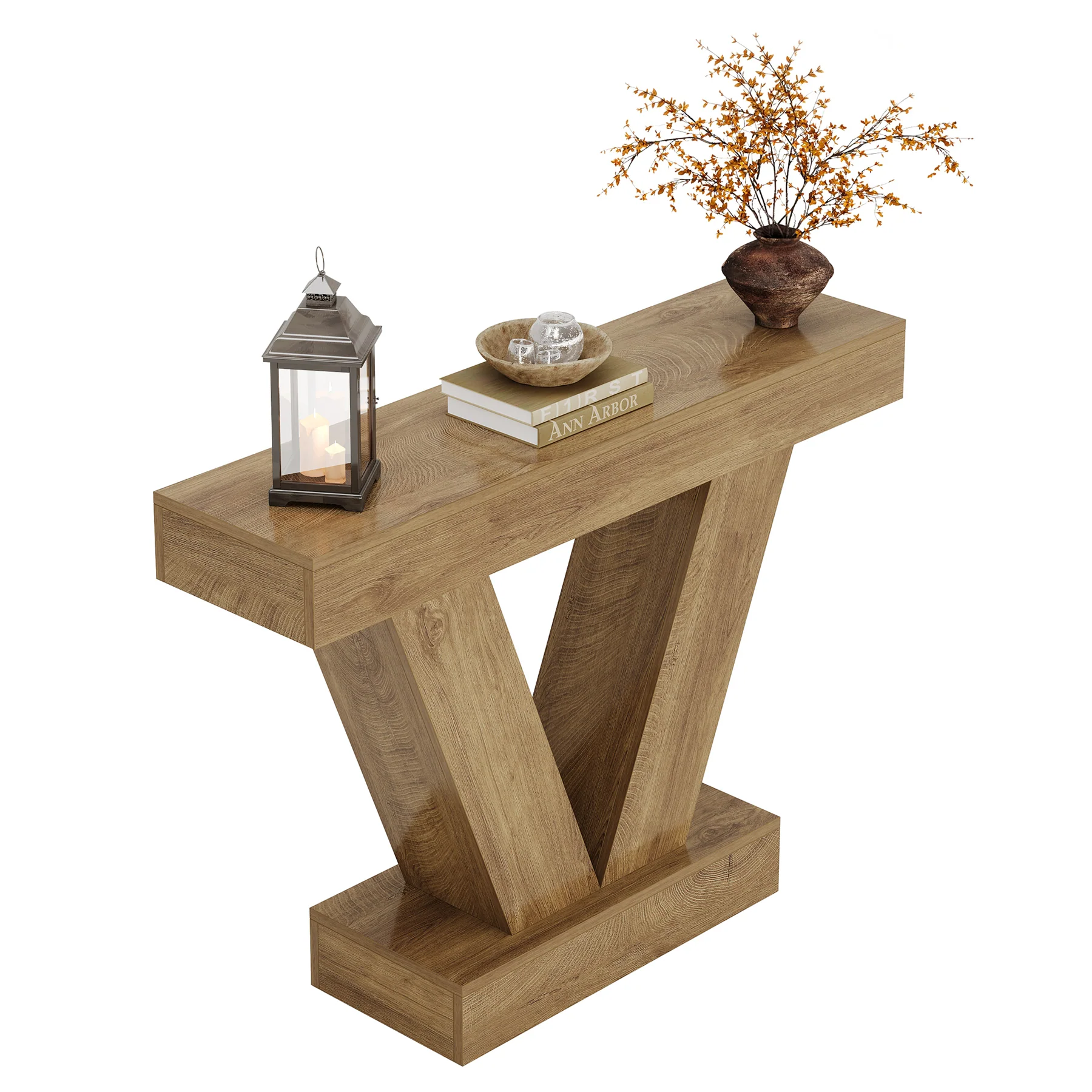 41-Inch Console Table with V-Shaped Legs, Brown Entryway and Sofa Table - Image 12