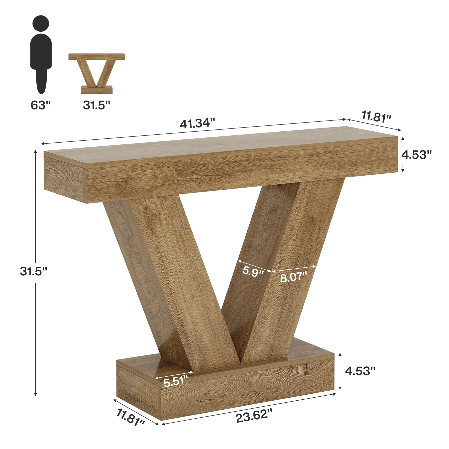 41-Inch Console Table with V-Shaped Legs, Brown Entryway and Sofa Table - Image 2
