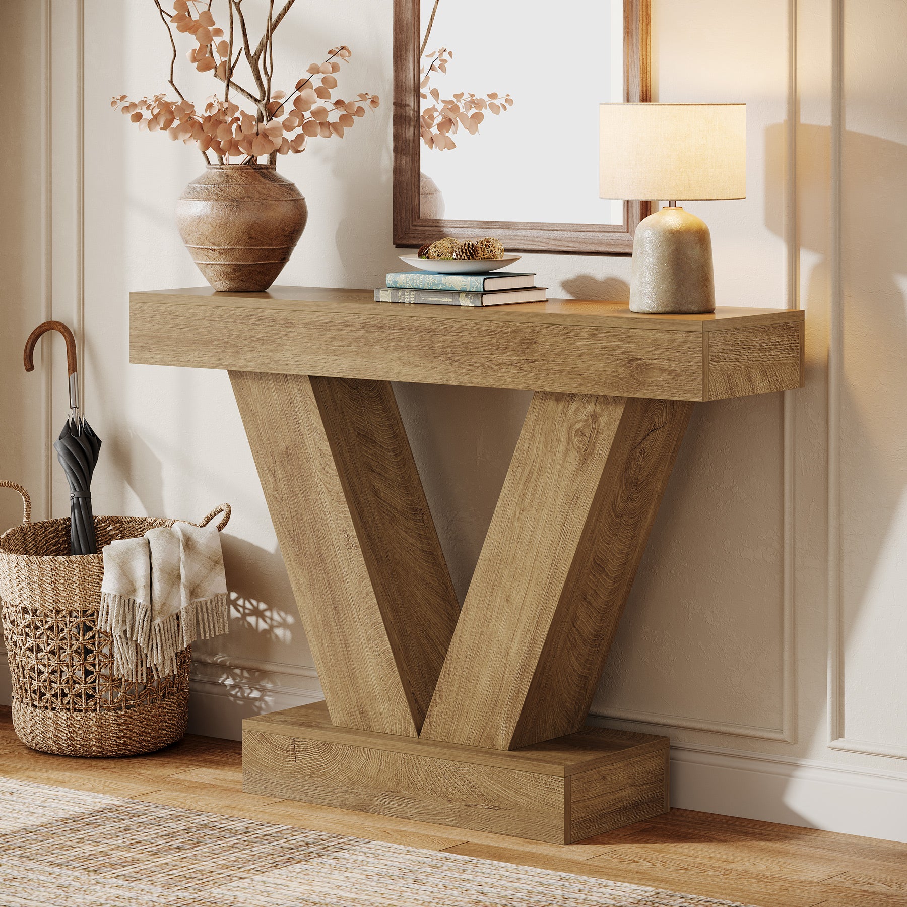 41-Inch Console Table with V-Shaped Legs, Brown Entryway and Sofa Table - Image 7