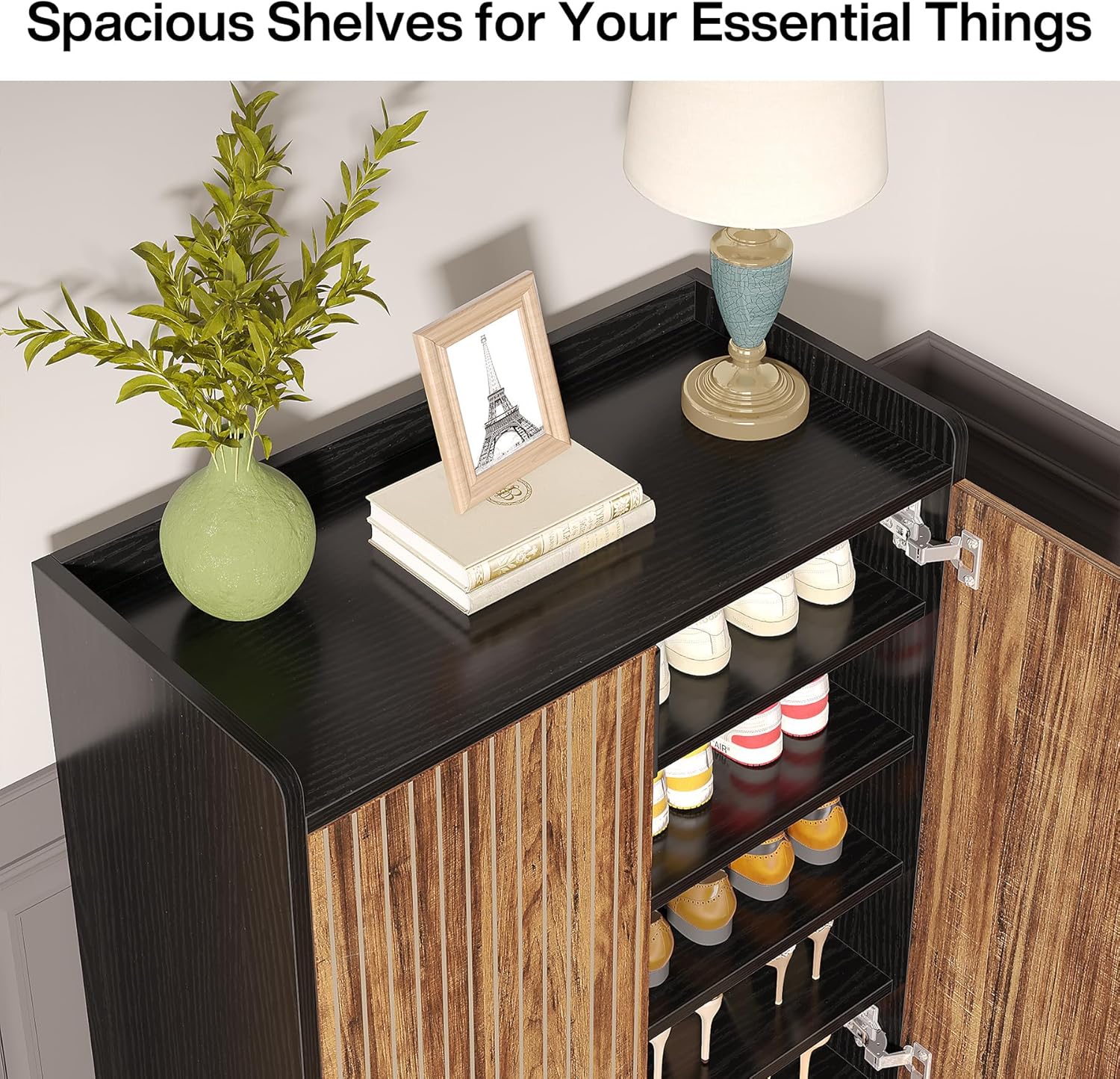 Tribesigns White 5-Tier Freestanding Wood Shoes Cabinet with Gold Metal Frame - Image 9