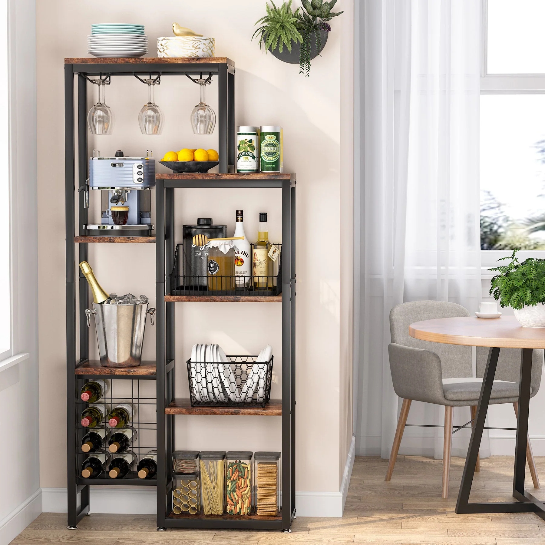 Industrial Wine Rack, 5-Tier Freestanding Wine Display Shelf - Image 3