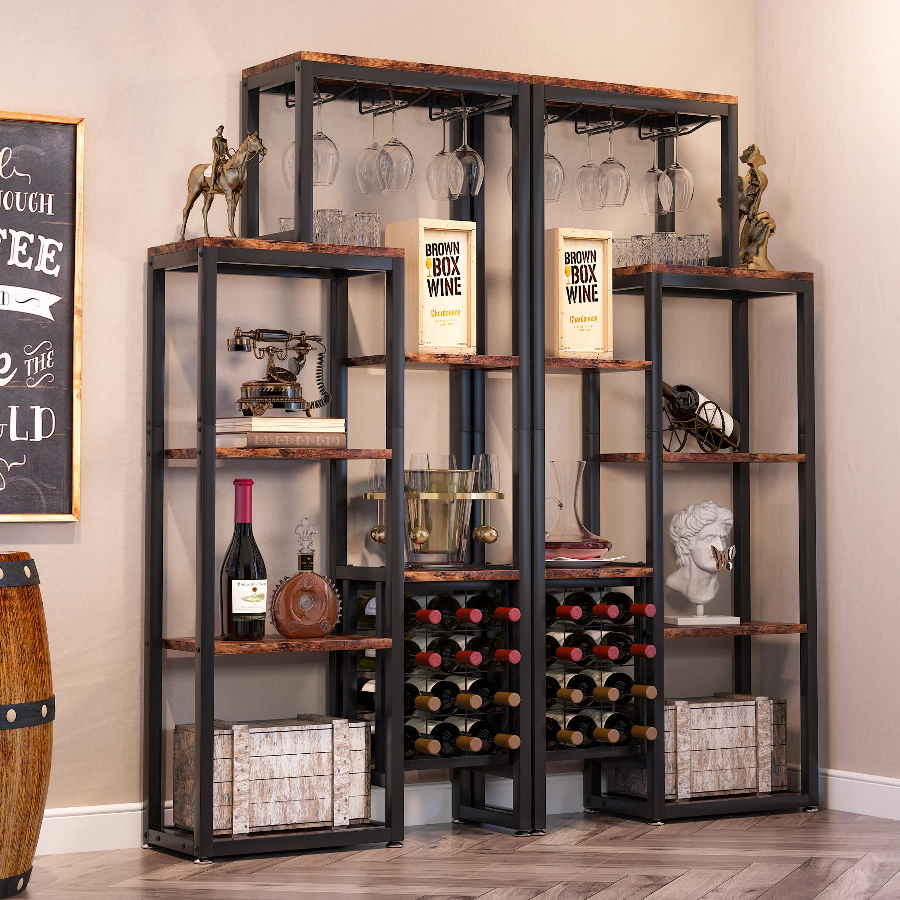 Industrial Wine Rack, 5-Tier Freestanding Wine Display Shelf - Image 4