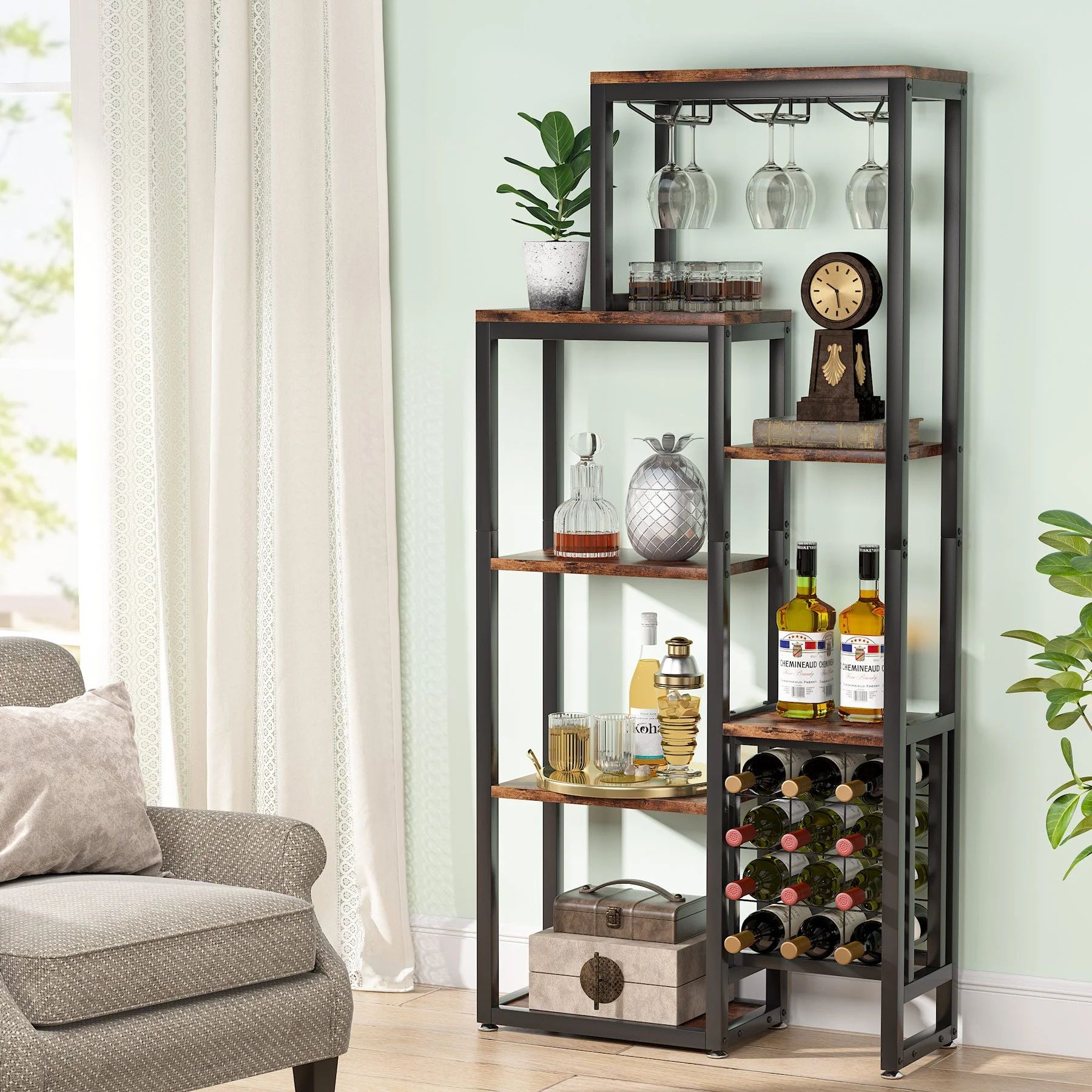 Industrial Wine Rack, 5-Tier Freestanding Wine Display Shelf - Image 5