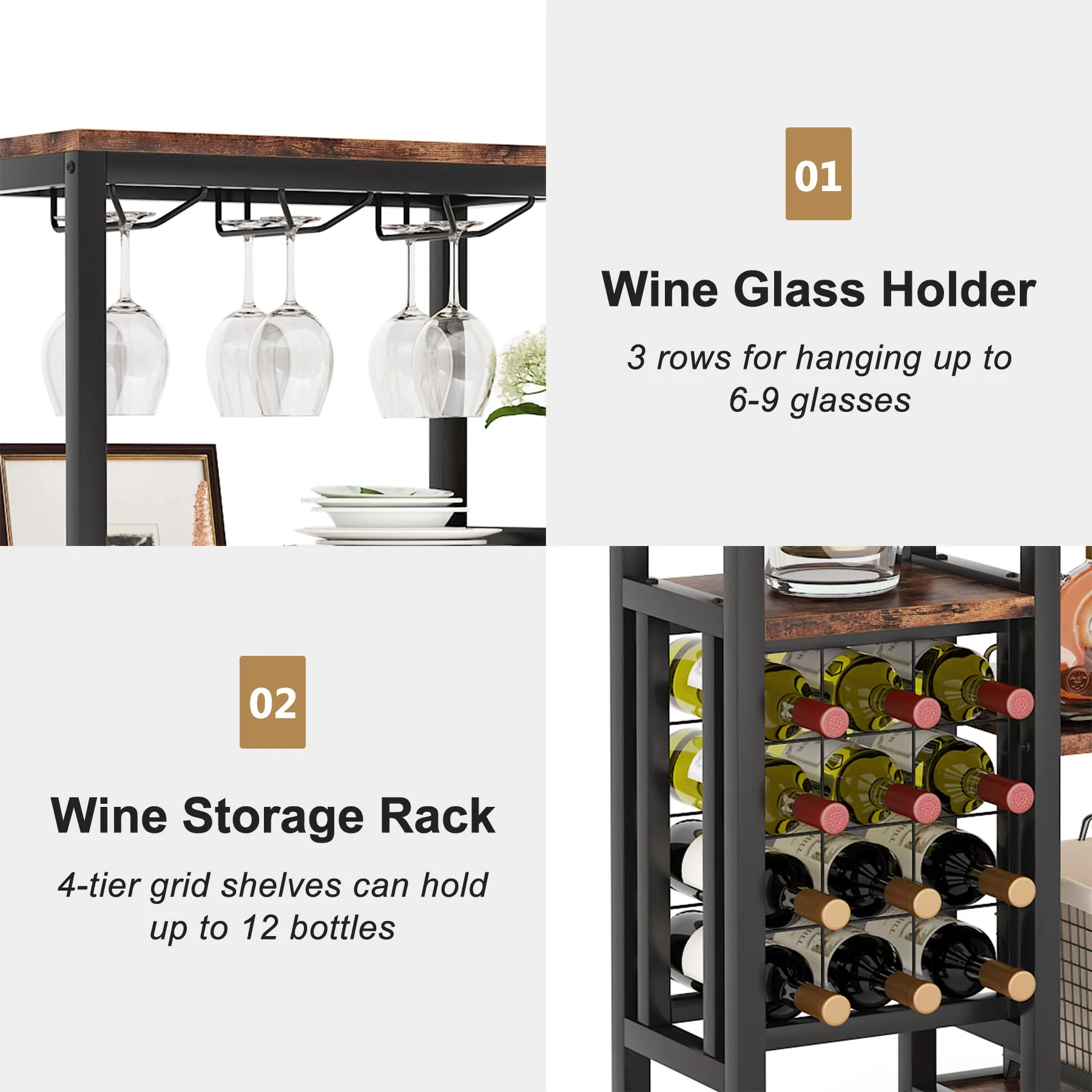 Industrial Wine Rack, 5-Tier Freestanding Wine Display Shelf - Image 6