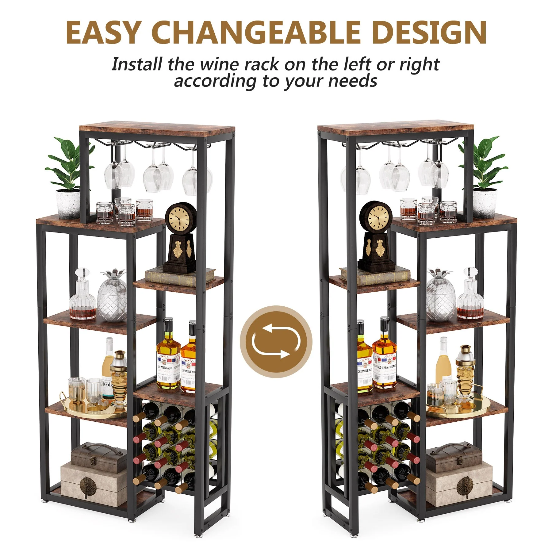 Industrial Wine Rack, 5-Tier Freestanding Wine Display Shelf - Image 7