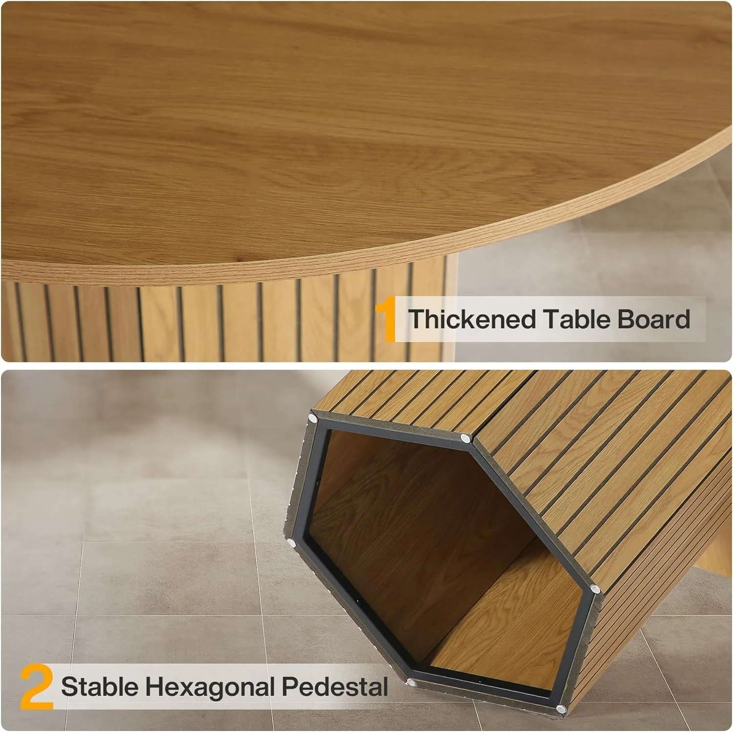 47" Round Wood Dining Table for 4 - Natural Oak Tabletop with Heavy Duty Pedestal Base - Image 3