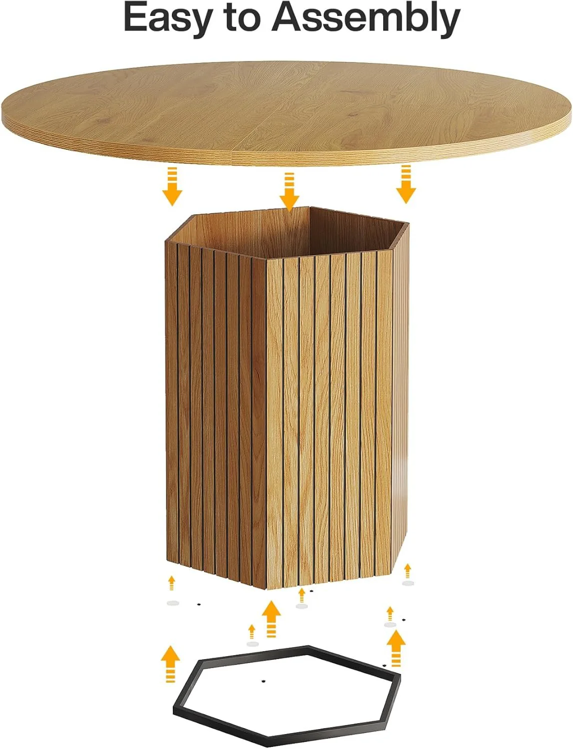 47" Round Wood Dining Table for 4 - Natural Oak Tabletop with Heavy Duty Pedestal Base - Image 9