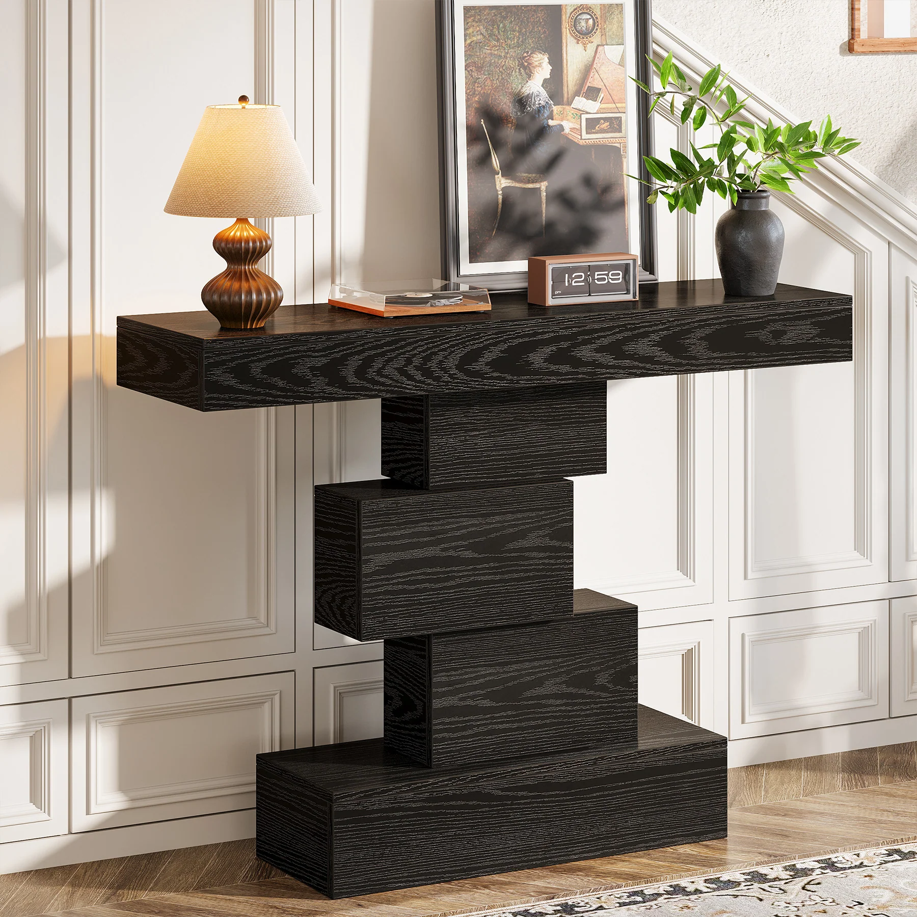 42" Console Table, Wood Sofa Table Accent Table with Geometric Base - Image 19