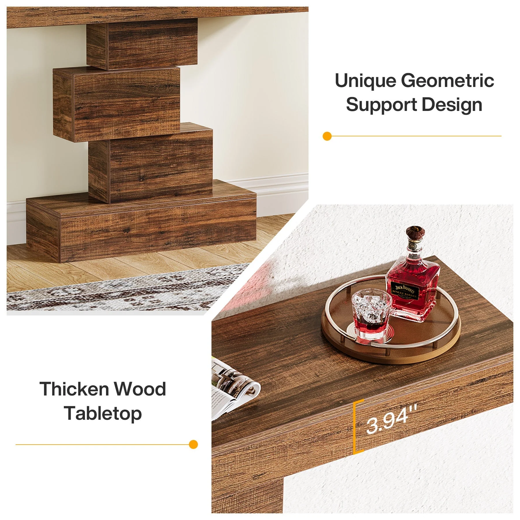 42" Console Table, Wood Sofa Table Accent Table with Geometric Base - Image 6