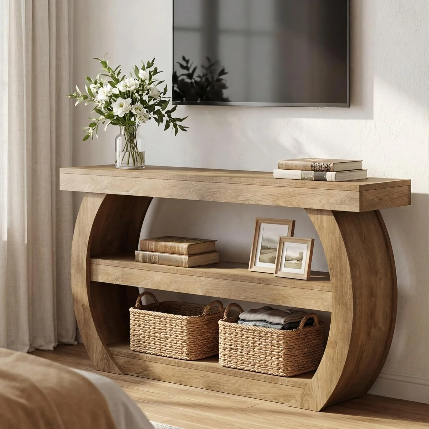 63" TV Stand with Storage for 75 Inch TV, Farmhouse Media Console Table for Living Room - Image 3