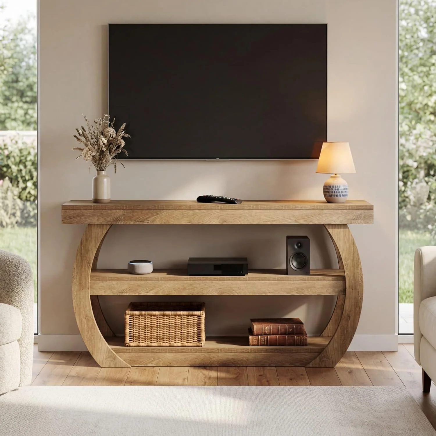 63" TV Stand with Storage for 75 Inch TV, Farmhouse Media Console Table for Living Room - Image 4