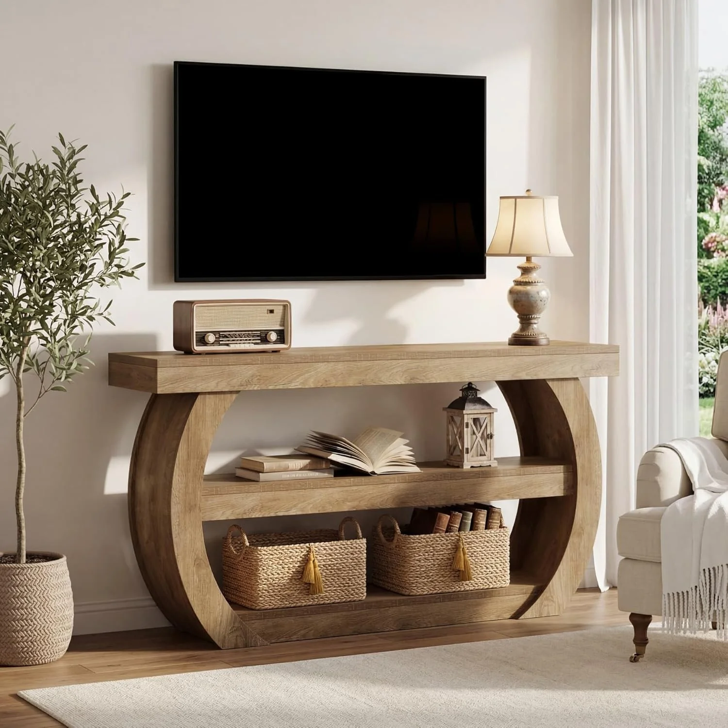 63" TV Stand with Storage for 75 Inch TV, Farmhouse Media Console Table for Living Room - Image 6