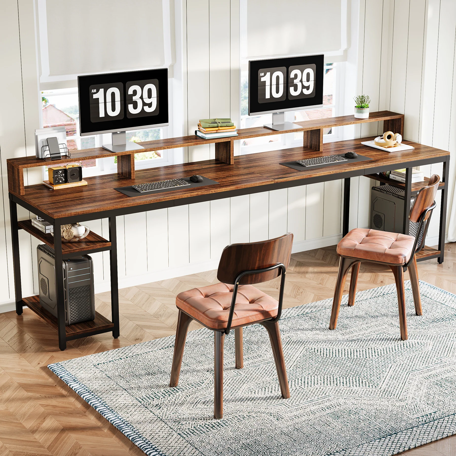 78.74" Two Person Desk with Monitor Stand, Double Computer Desk for Home Office Gaming Study - Image 10