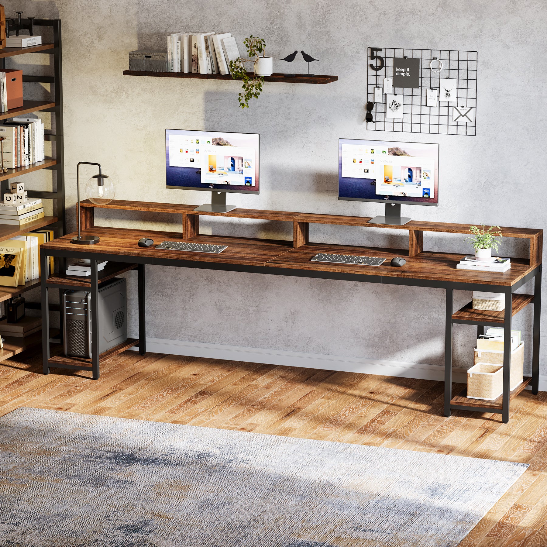 78.74" Two Person Desk with Monitor Stand, Double Computer Desk for Home Office Gaming Study - Image 11