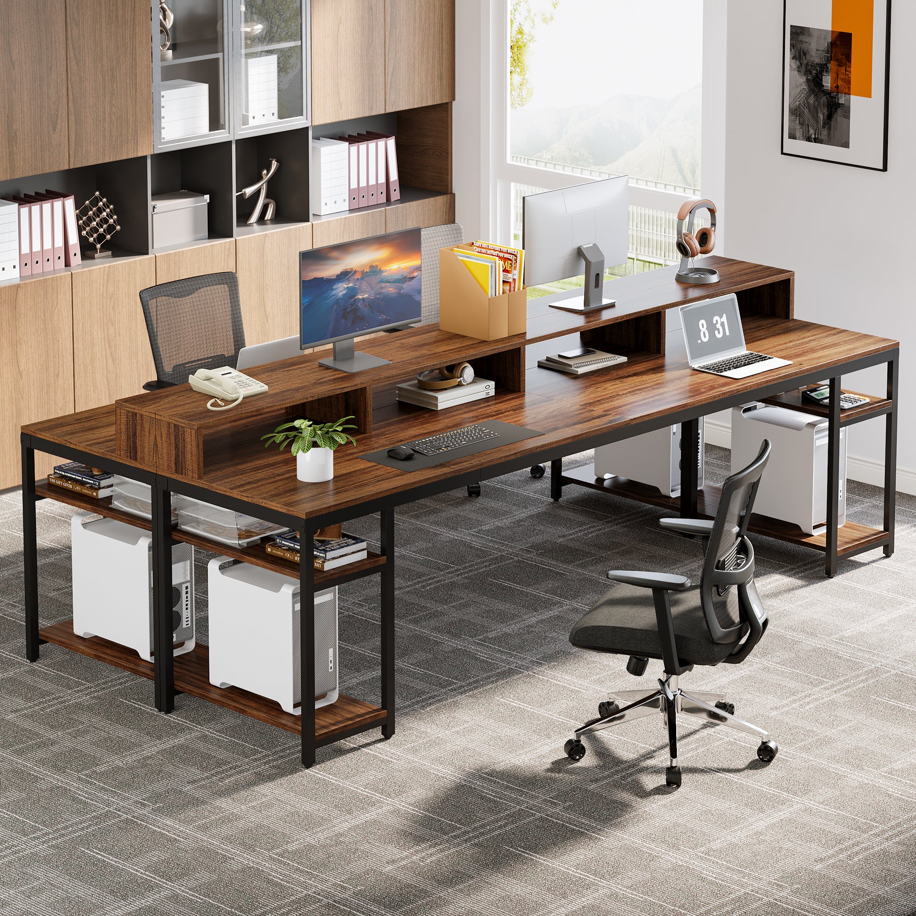 78.74" Two Person Desk with Monitor Stand, Double Computer Desk for Home Office Gaming Study - Image 12
