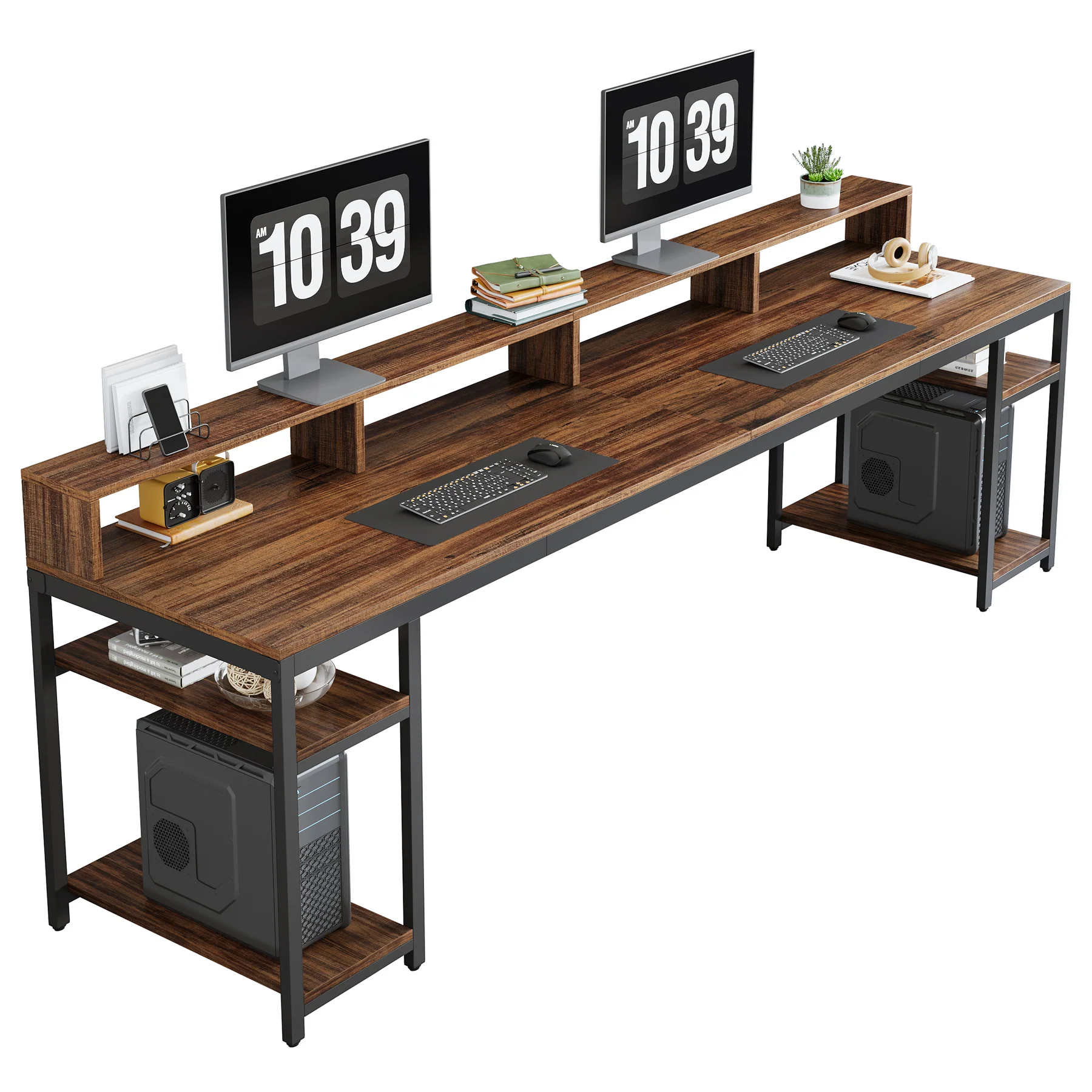 78.74" Two Person Desk with Monitor Stand, Double Computer Desk for Home Office Gaming Study - Image 13