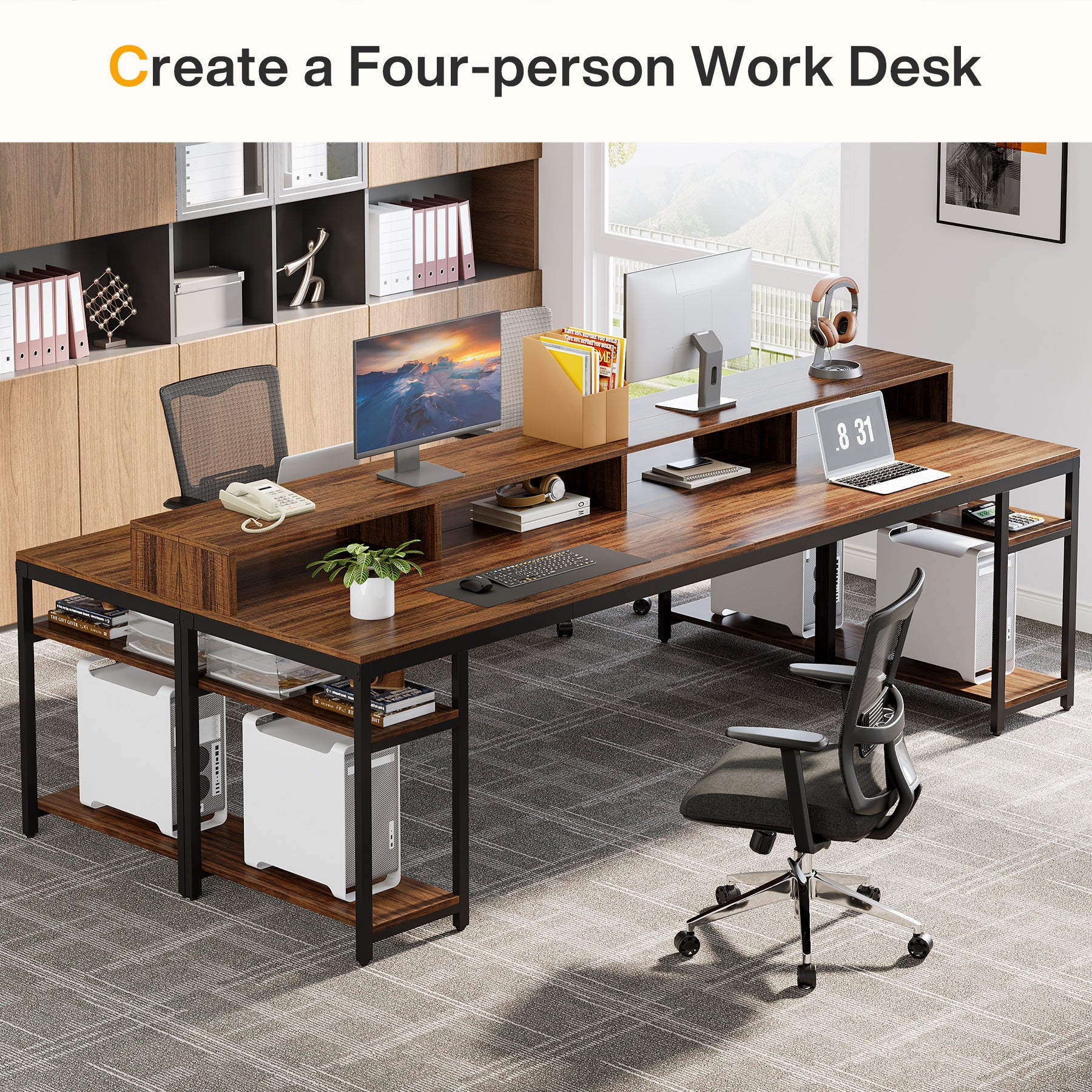 78.74" Two Person Desk with Monitor Stand, Double Computer Desk for Home Office Gaming Study - Image 3