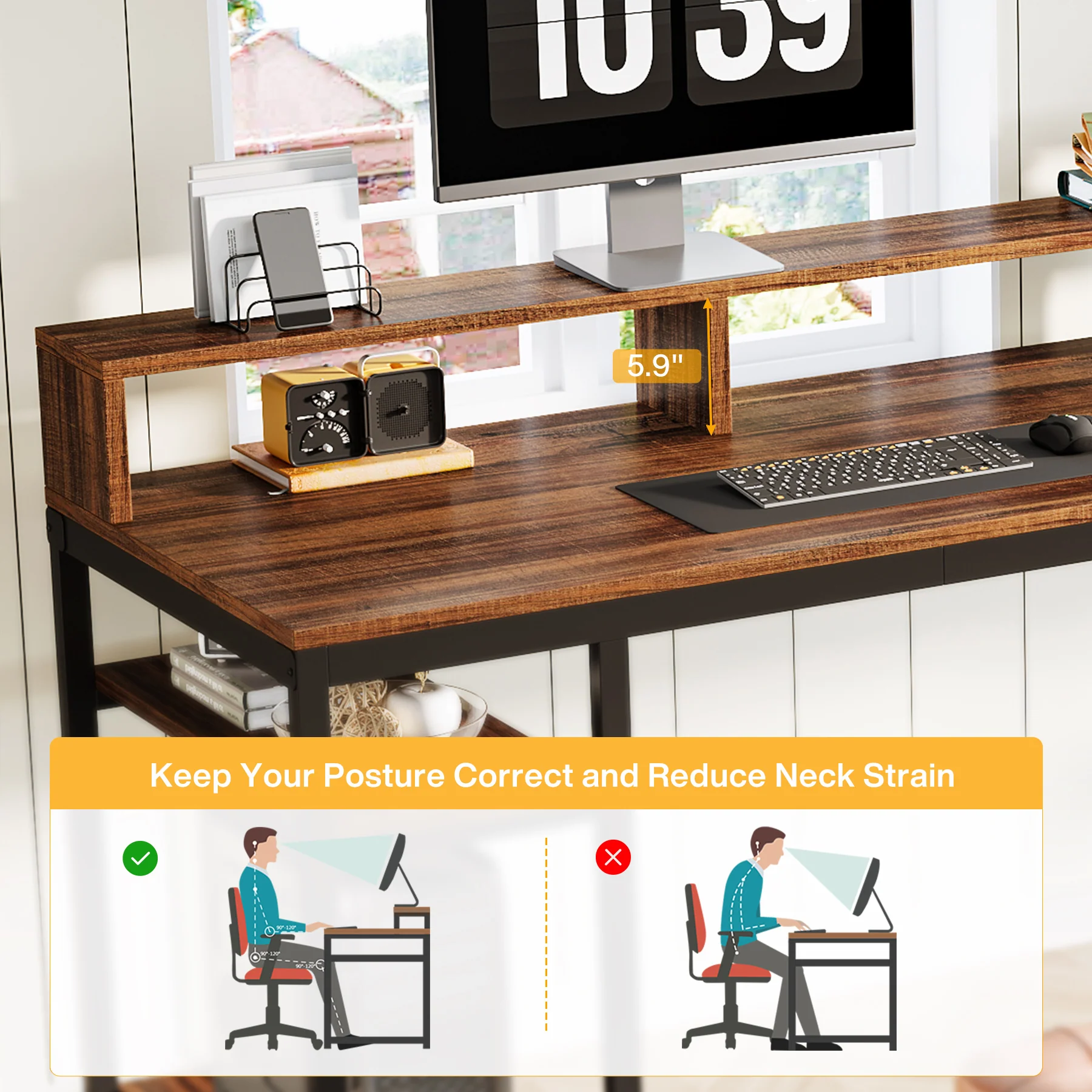 78.74" Two Person Desk with Monitor Stand, Double Computer Desk for Home Office Gaming Study - Image 5