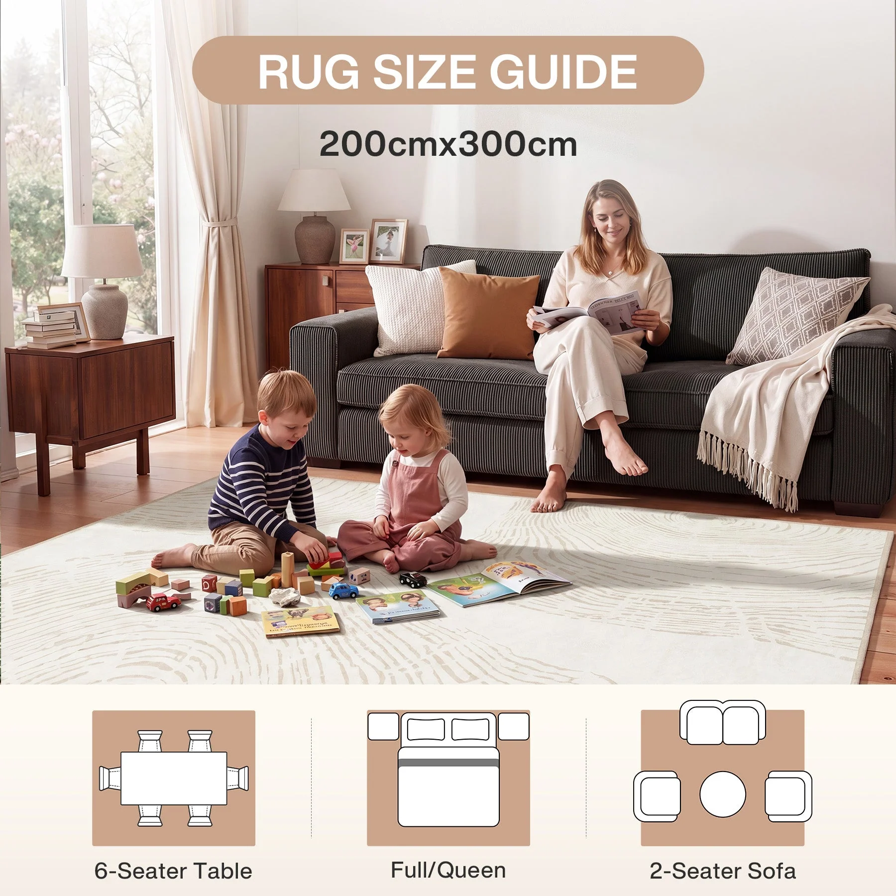 Tribesigns Washable Living Room Rug, Soft Low-Pile Rug with Abstract Pattern, Minimalist Boho Style, Non-Slip - Image 4