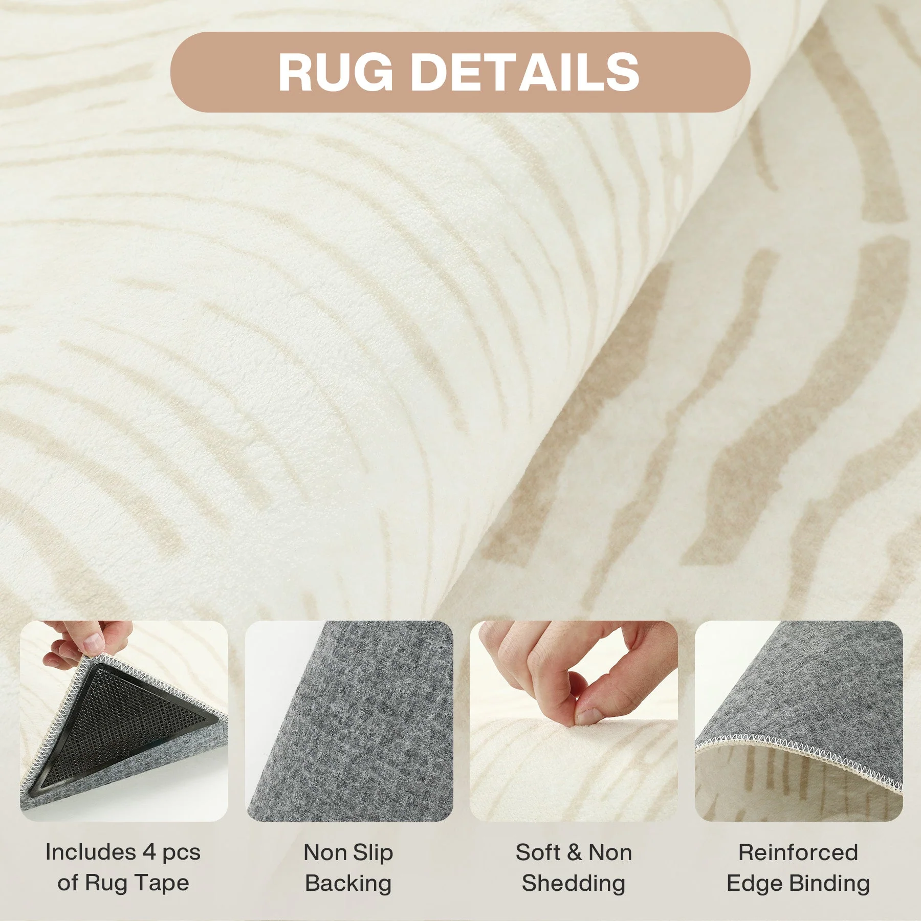 Tribesigns Washable Living Room Rug, Soft Low-Pile Rug with Abstract Pattern, Minimalist Boho Style, Non-Slip - Image 6