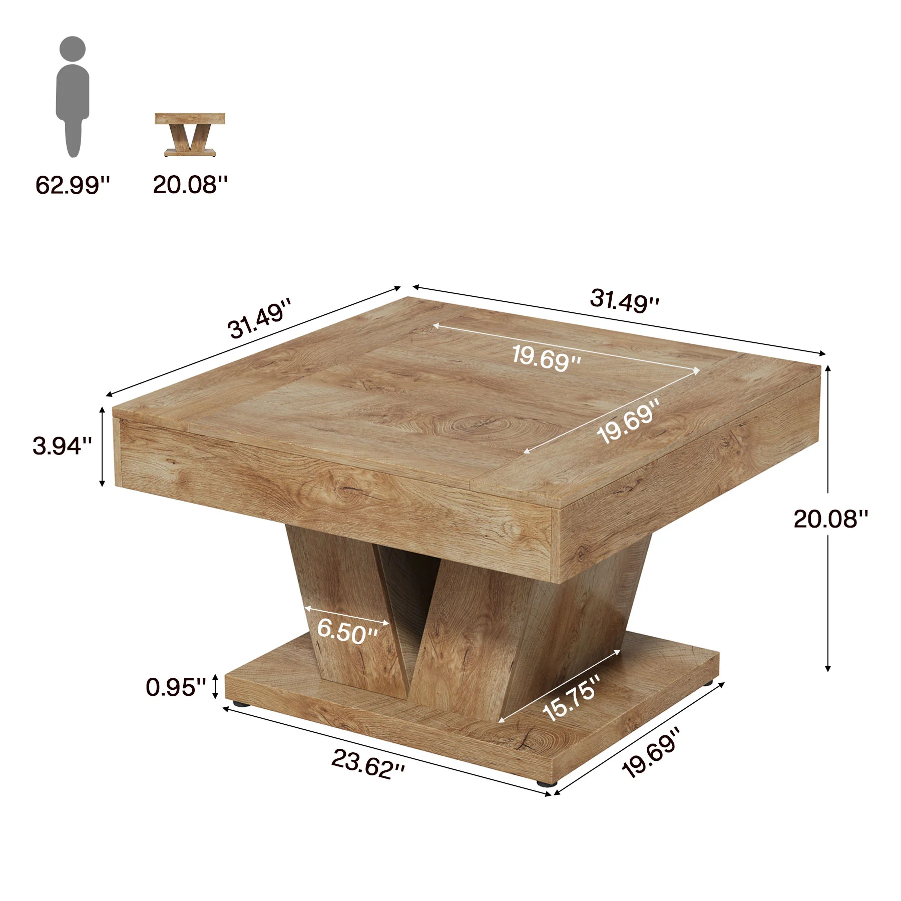 Tribesigns 31.5-Inch Square Coffee Table, Modern Center Accent Table with Sturdy MDF Construction for Living Room - Image 8