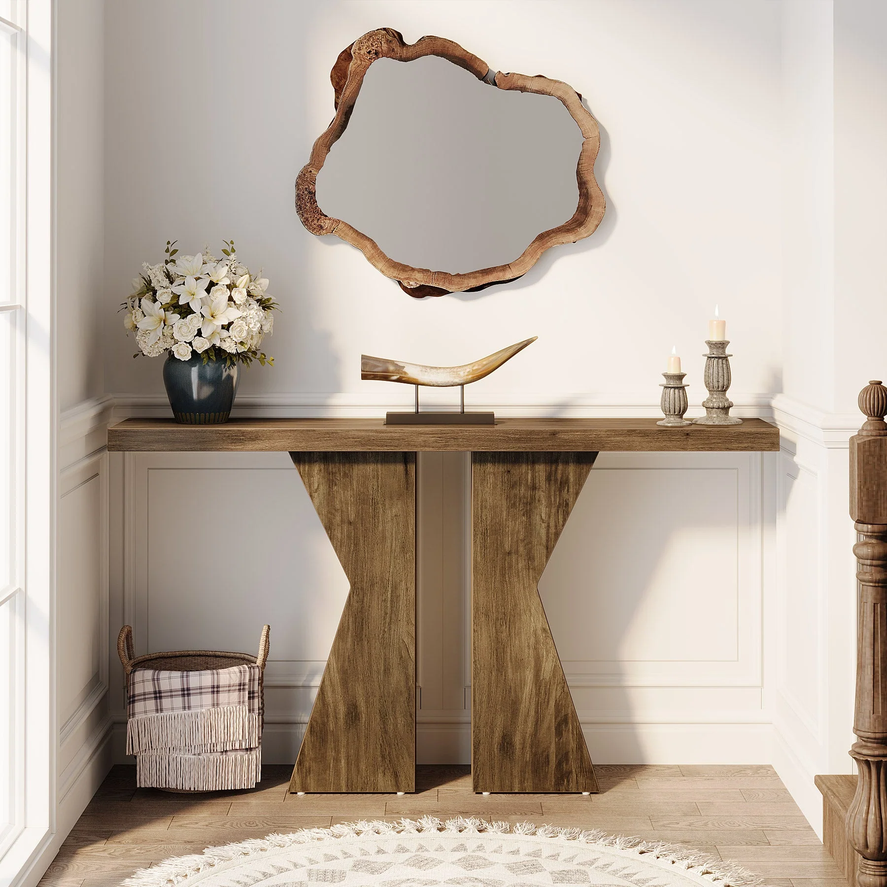 Wood Console Table, 55" Sofa Table Entryway Table with K-Shaped Frame - Image 4
